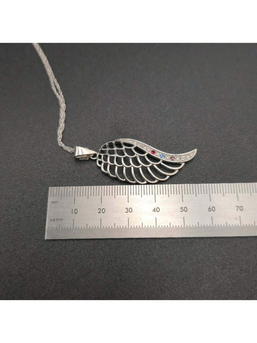 20 Inch Sterling Silver Cubic Zirconia Angel Wing Pendant Necklace A7407 - Picture 6 of 7